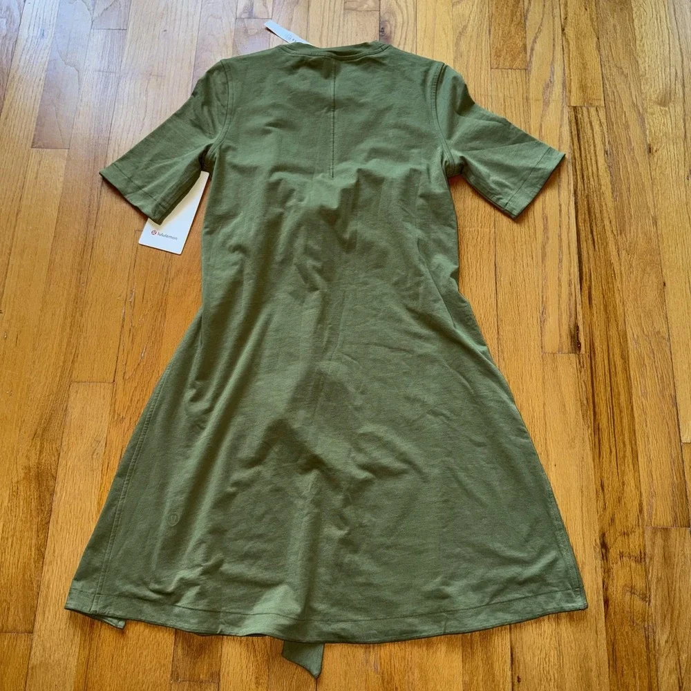 Lululemon Cotton Wrap-Front T-Shirt Dress 2 Green Short Sleeve Casual Athleisure